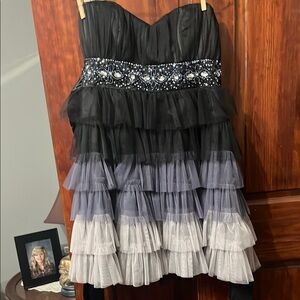 Deb Black and Gray Ruffled Sweetheart Prom Dress